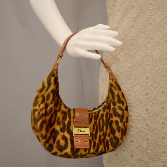 CHRISTIAN DIOR Pony Hair Leopard Street Chic Hobo 34973