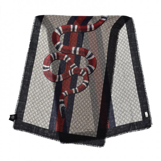 GUCCI Wool Kingsnake Web Scarf Blue Red 341856 | FASHIONPHILE
