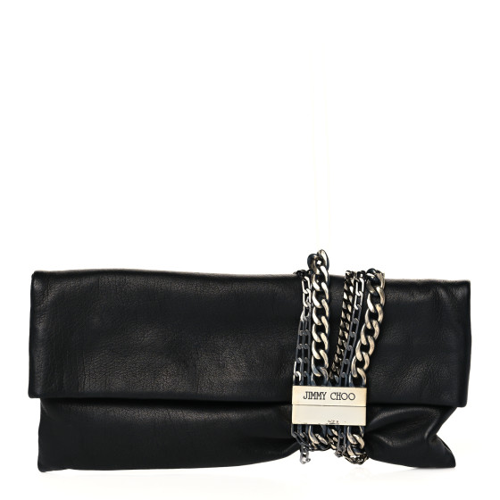 JIMMY CHOO Calfskin Chandra Clutch Black 1110548 | FASHIONPHILE
