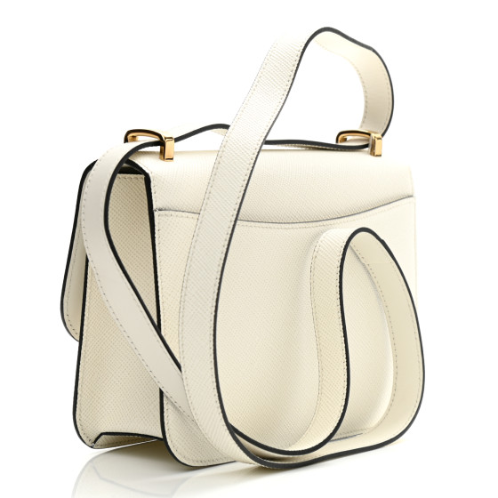 PRADA Saffiano Cuir Triangle Embleme Flap Shoulder Bag White