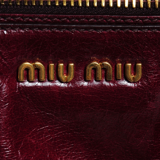 MIU MIU Vitello Shine Double Zip Tote Amaranth 87255