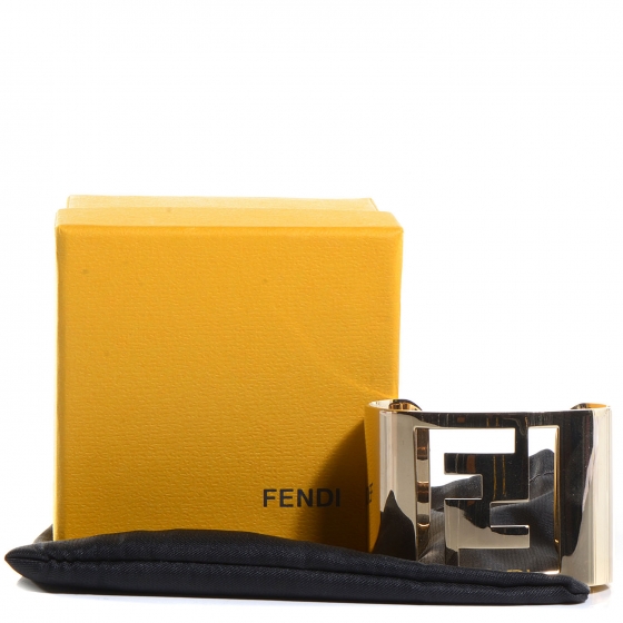 Fendi ベルト ブラウン ゴールド Fロゴデザイン FENDI Metal FF Logo Cuff Bracelet Gold 87265 | FASHIONPHILE