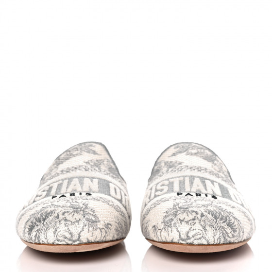 フラットシューズ Dior Toile de Jouy Motif Flat Mules in Grey Stone Dior Dior Toile de Jouy Motif Flat Mules in Grey Stone