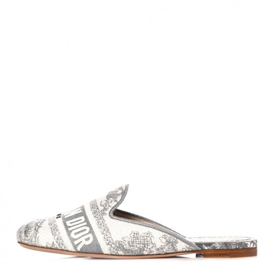 フラットシューズ Dior Toile de Jouy Motif Flat Mules in Grey Stone CHRISTIAN DIOR Canvas Embroidered Toile De Jouy Off Flat