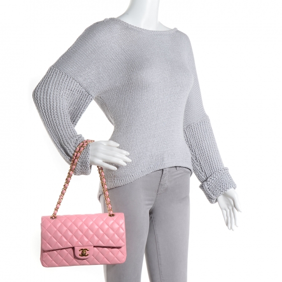 CHANEL Lambskin Quilted Medium Double Flap Light Pink 78567