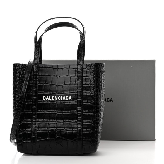 BALENCIAGA Shiny Calfskin Logo Crocodile Embossed XXS