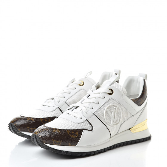LOUIS VUITTON Calfskin Monogram Run Away Sneakers 40 White