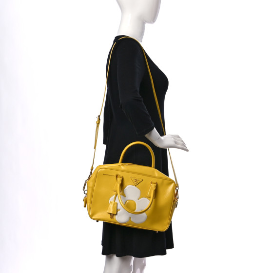 PRADA Saffiano Vernice Floral Bauletto Bag Girasole 1108965