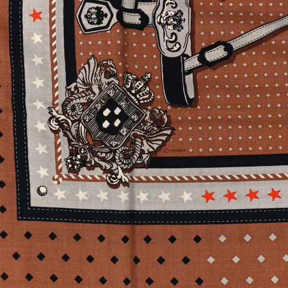 HERMES Silk Harnais De Cour Bandana Shawl 140 Noisette Gris