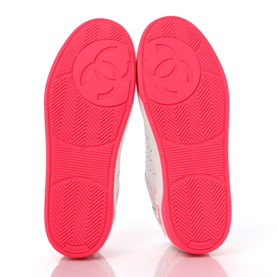 CHANEL Calfskin Womens Logo Sneakers 39 Fuchsia White