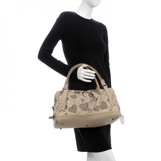 BURBERRY Calfskin Heart Studded Satchel Beige 287878