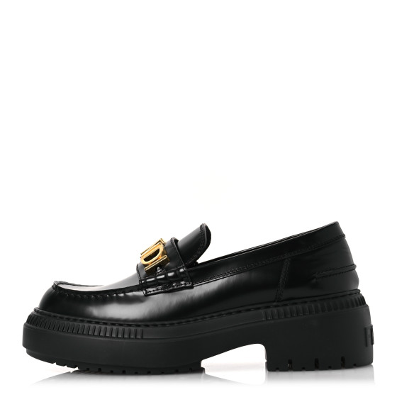 ☆関税込☆FENDI★FLAT LOAFERS Fendigraphy leather loafers FENDI Vitello Abrasivato Fendigraphy 50mm Loafers 40 Black