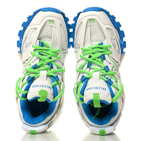 BALENCIAGA Mesh Rubber Womens Track Sneakers 38 White Green