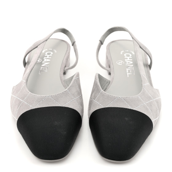 CHANEL Suede Crystal Grosgrain Cap Toe CC Slingback Flats