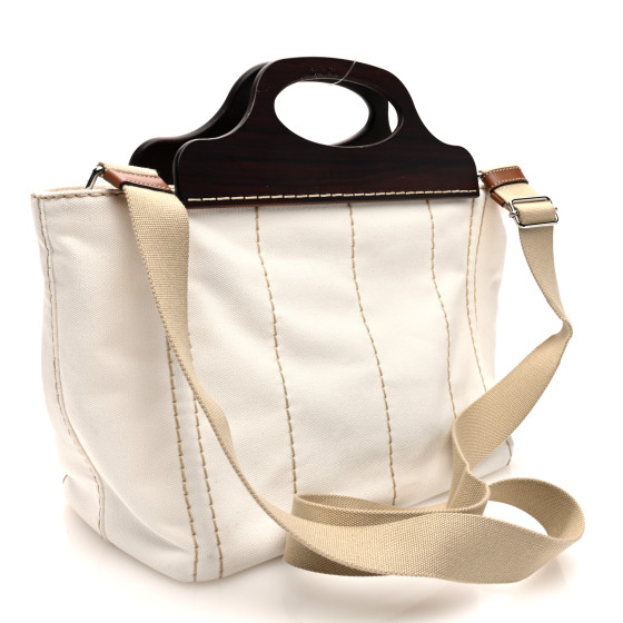 PRADA Canapa Legno Logo Tote White 1648128 | FASHIONPHILE