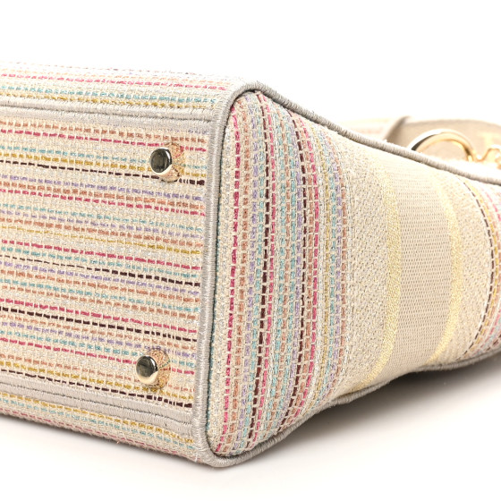 CHRISTIAN DIOR Canvas Embroidered Medium Lady D-Lite Beige