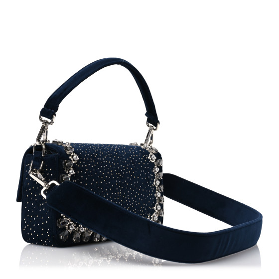 【FENDI】バゲット M クリスタル ミッドナイトブルー ベルベット FENDI Velvet Crystal Embellished Baguette Midnight 1647147