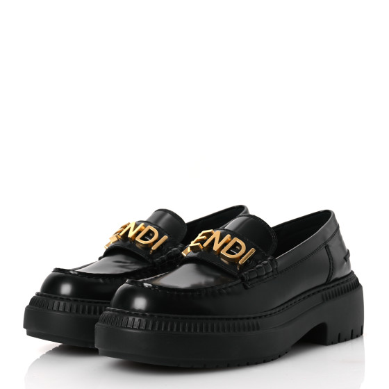 FENDI Vitello Abrasivato Fendigraphy 50mm Loafers 40 Black