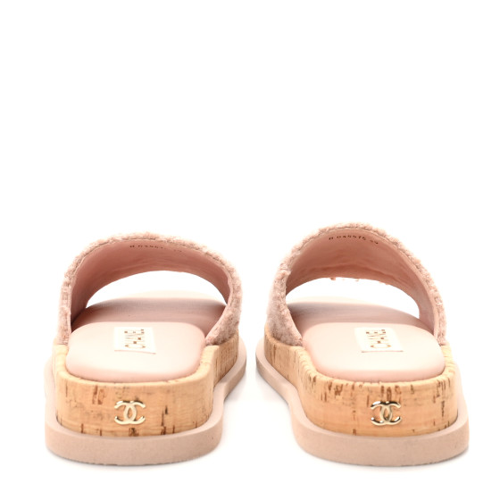 CHANEL ユートピア CHANEL Fabric Pearl Cork CC Slip On Sandals 39 Pink 1643759