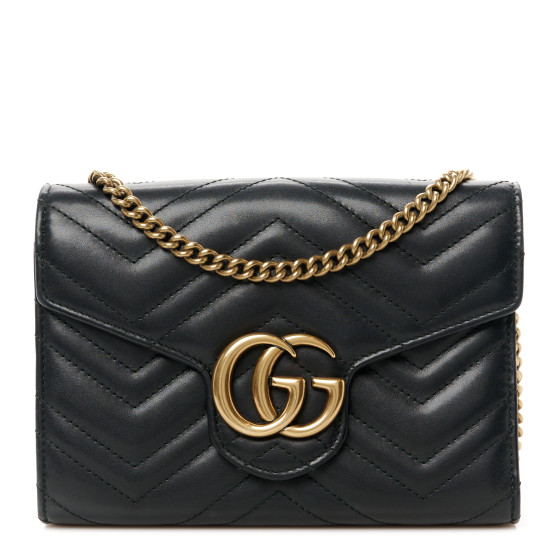 【GUCCI】GG MATELASSE WALLET GG Matelassé wallet on chain in black leather | GUCCI® US