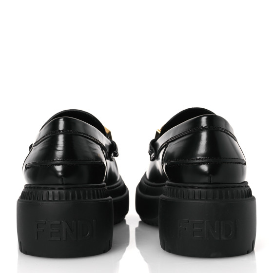 FENDI Vitello Abrasivato Fendigraphy 50mm Loafers 40 Black