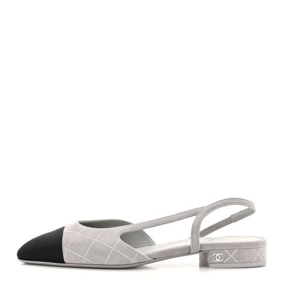 CHANEL Suede Crystal Grosgrain Cap Toe CC Slingback Flats