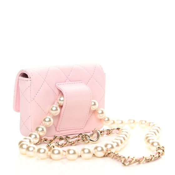 CHANEL様 CHANEL Lambskin Quilted Pearl Chain Belt Bag Light Pink