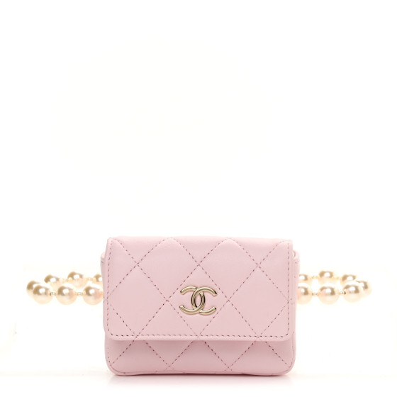 CHANEL Lambskin Quilted Pearl Chain Belt Bag Light Pink