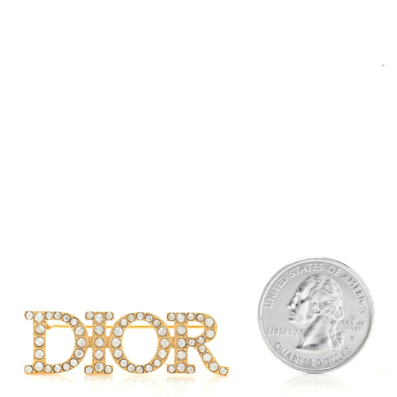 CHRISTIAN DIOR Crystal Dior Logo Brooch Gold 1279114