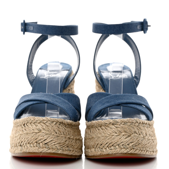 CHRISTIAN LOUBOUTIN Denim Mariza Zeppa 130 Wedge Sandals 40