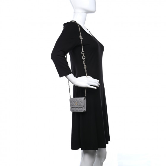 CHANEL Caviar Quilted Miss Coco Clutch With Chain Grey