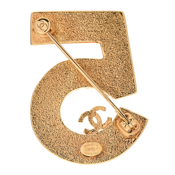 N°5 CHANEL 油彩画 金色フレーム CHANEL Metal Enamel CC No 5 Rope Brooch Gold Denim Blue