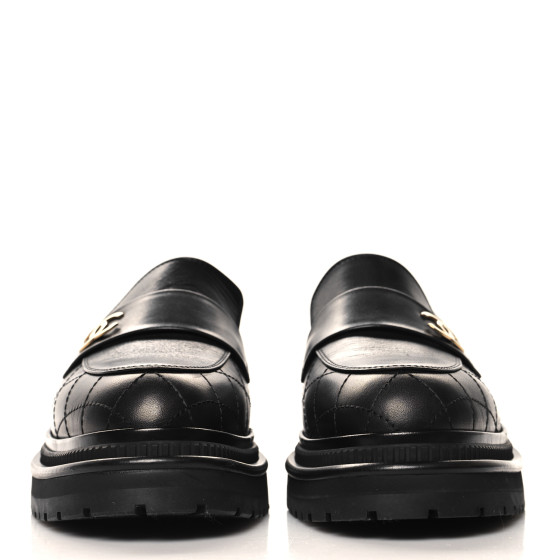 CHANEL Calfskin Quilted CC Mocassin Loafers 39.5 Black