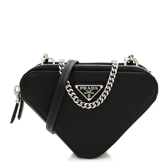 クラッチバッグ PRADA | Saffiano leather mini pouch triangle shape Prada Triangular Shearling and Saffiano Leather Mini-Pouch