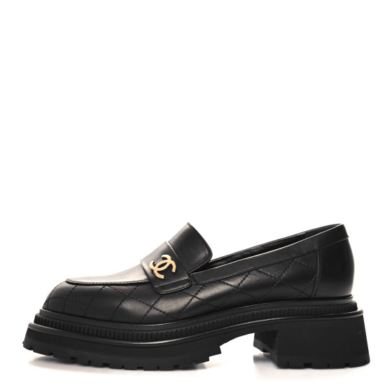 last sale CHANELローファー CHANEL Calfskin Quilted CC Mocassin Loafers 39.5 Black