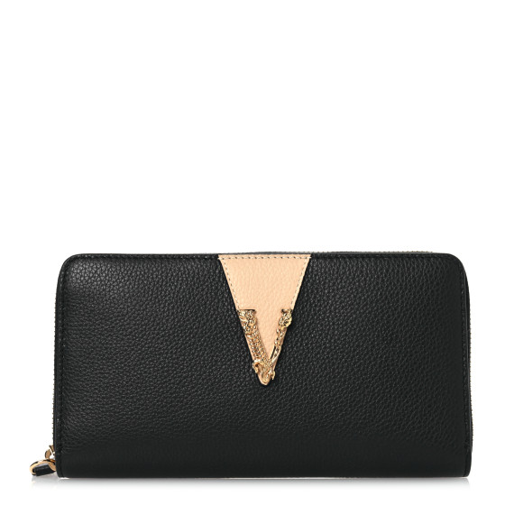 長財布 VERSACE Wallet On Chain - Versace - Leather - Black VERSACE Grained Calfskin Virtus Zip Around Wallet Black