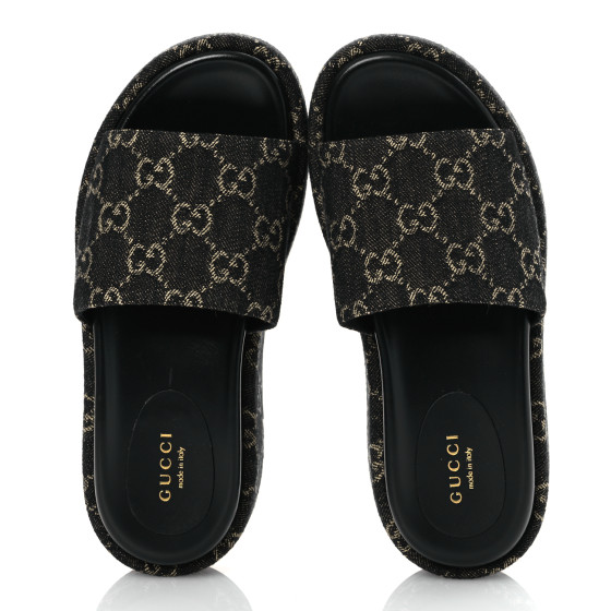 GUCCI Jacquard Black Denim GG Monogram Angelina Platform