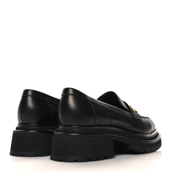 ルル CHANEL Calfskin Quilted CC Mocassin Loafers 39.5 Black