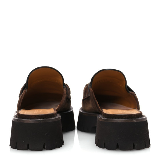 GUCCI Suede Horsebit Platform Mules 37 Washed Brown 1662664