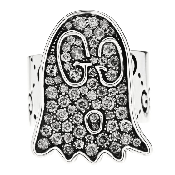 GUCCI Sterling Silver Grey Diamond GucciGhost Ghost Ring 48