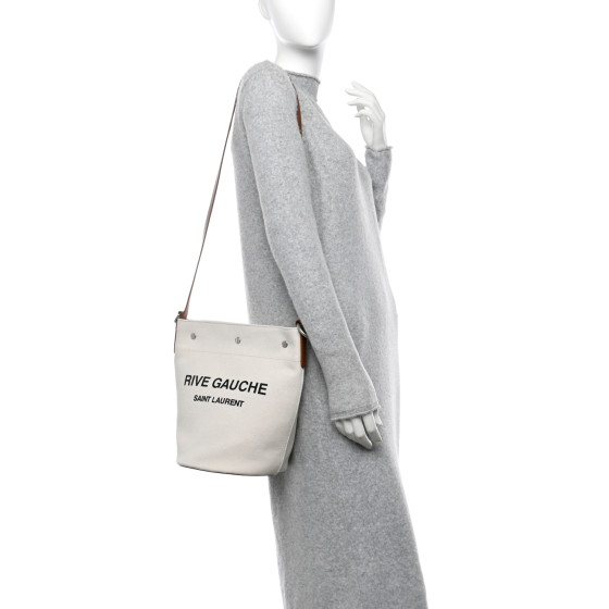 SAINT LAURENT Linen Calfskin Rive Gauche Bucket Bag Optic