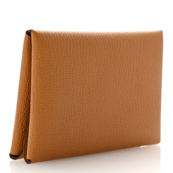 HERMES Chevre Mysore Calvi Duo Card Case Caramel 1665877