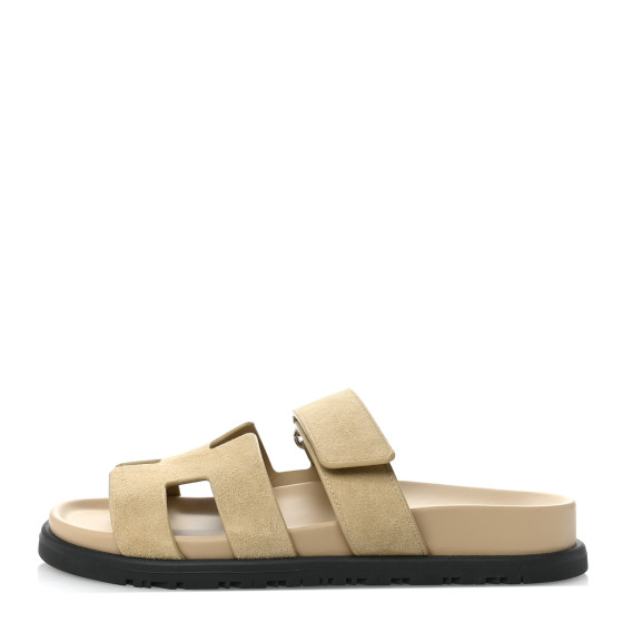 HERMES Suede Goatskin Womens Chypre Sandals 36 Beige Lin