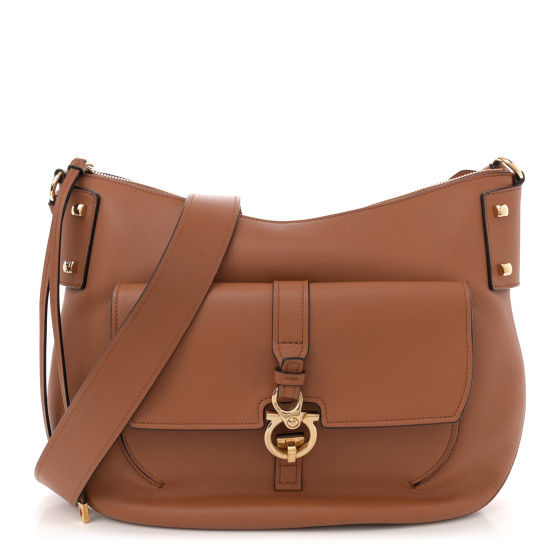 SALVATORE FERRAGAMO Calfskin Fiona Hobo Brown 1663933 SALVATORE FERRAGAMO Calfskin Fiona Hobo Brown 1663933