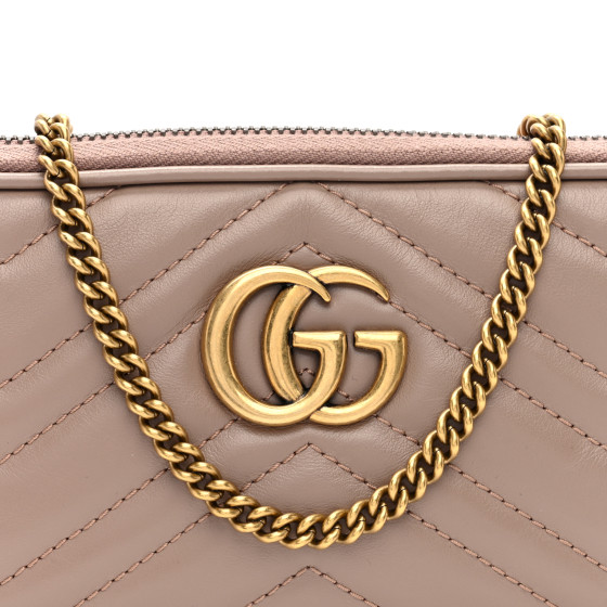 GUCCI Calfskin Matelasse Mini GG Marmont Chain Crossbody Bag