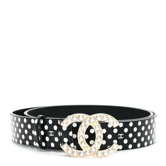 CHANEL Printed Lambskin Polka Dot Pearl CC Belt 70 28 Black