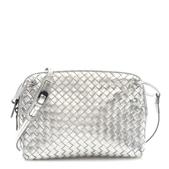 【BOTTEGA VENETA】Intrecciato Nodini Cross Bag ライトグレー Bottega Veneta Grey Intrecciato Woven Nappa Leather Nodini