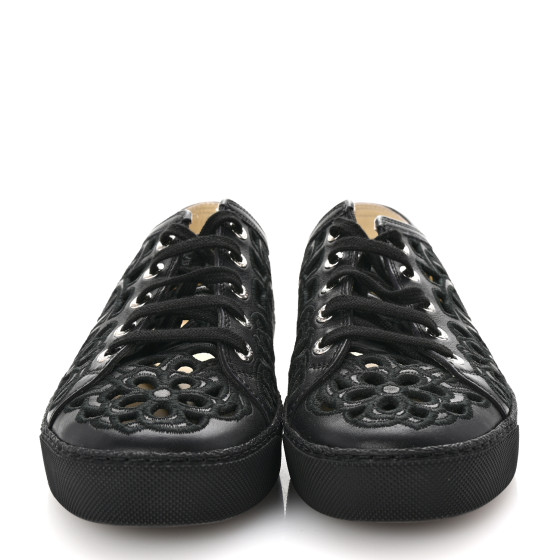 CHANEL フラワー CHANEL Calfskin Hollow Out Flower Sneakers 36 Black 1676649