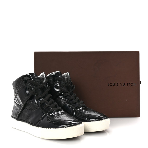 LOUIS VUITTON Patent Calfskin Monogram High Top Sneakers 36