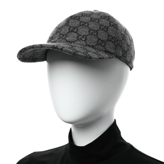 GUCCI Covered Wool GG Monogram Baseball Hat L Grey Dark Grey